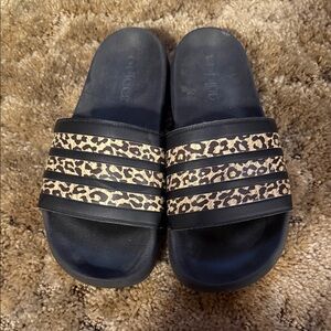 Adidas Women's Black and Leopard Print Sandals